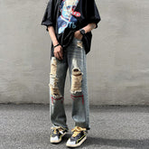 Men Jeans Ripped Jeans Men's Summer Retro Hiphop Wide Leg Pants